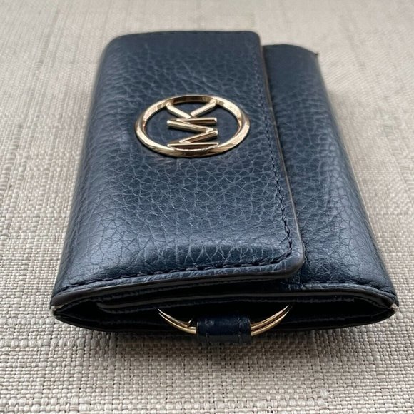 Michael Kors Keys Holder Blue Leather Keychain Mini Wallet Key Fob Keyrings - Picture 2 of 10